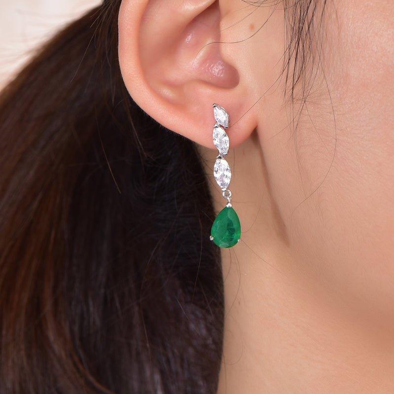 Classic Emerald Green Drop Earrings In Sterling Silver - Trendolla Jewelry