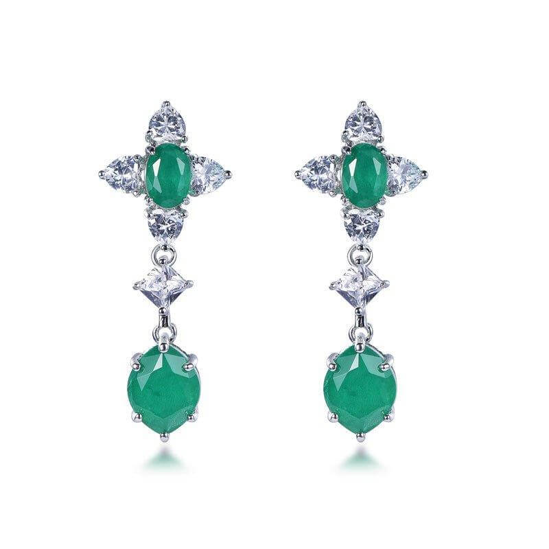 Emerald Green Oval Cut Drop Earrings In Sterling Silver - Trendolla Jewelry