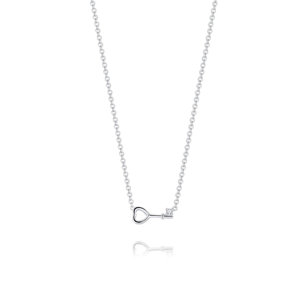 Sterling Silver Diamond Heart Key Pendant Necklace - Trendolla Jewelry