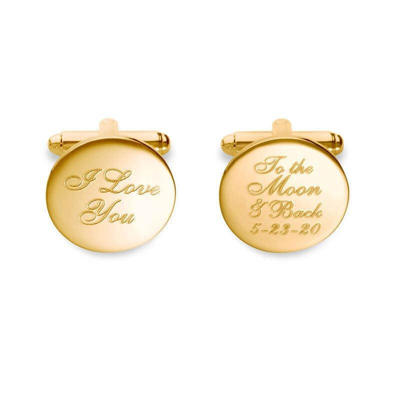 Men's "I Love you To the Moon & Back" Engravable Circle Cuff Links in Sterling Silver with 18K Gold Plate (1 Date) of Trendolla - Trendolla Jewelry