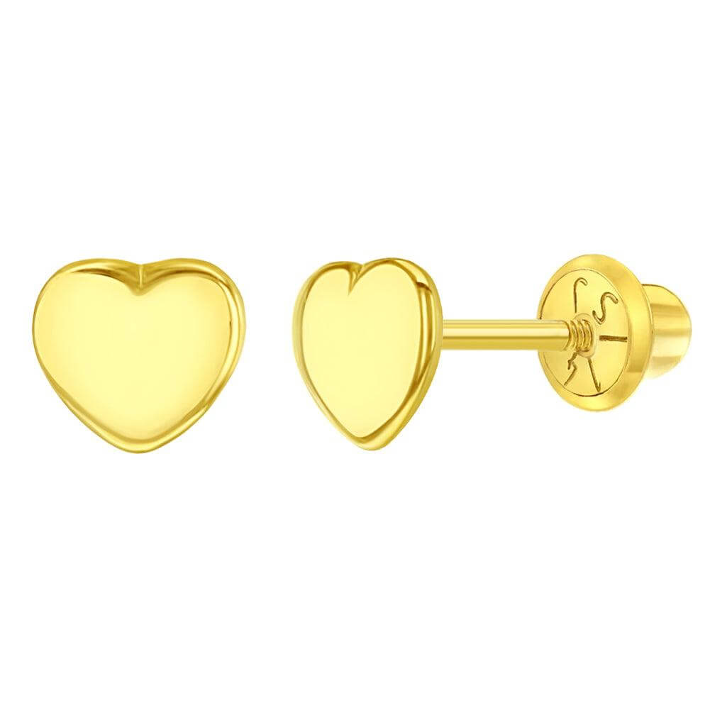 Polished Heart Baby / Toddler / Kids Earrings Safety Screw Back - 14k Gold Plated - Trendolla Jewelry