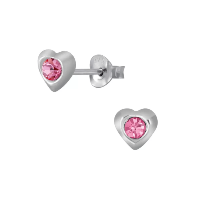 Sterling Silver Heart with Pink CZ  Baby Children Earrings - Trendolla Jewelry