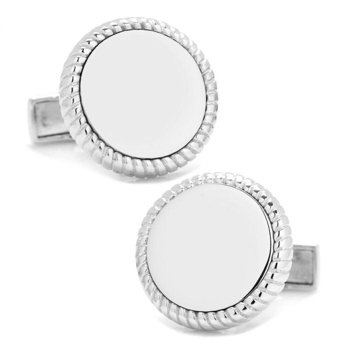 Sterling Silver Rope Border Engravable Round Cufflinks of Trendolla - Trendolla Jewelry