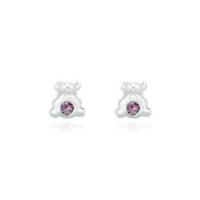 Teddy Bear Earrings with Pink CZ Baby Children Earrings - Trendolla Jewelry