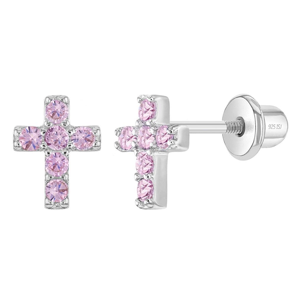 The Perfect Cross 7mm Baby / Toddler / Kids Earrings Screw Back - Sterling Silver - Trendolla Jewelry